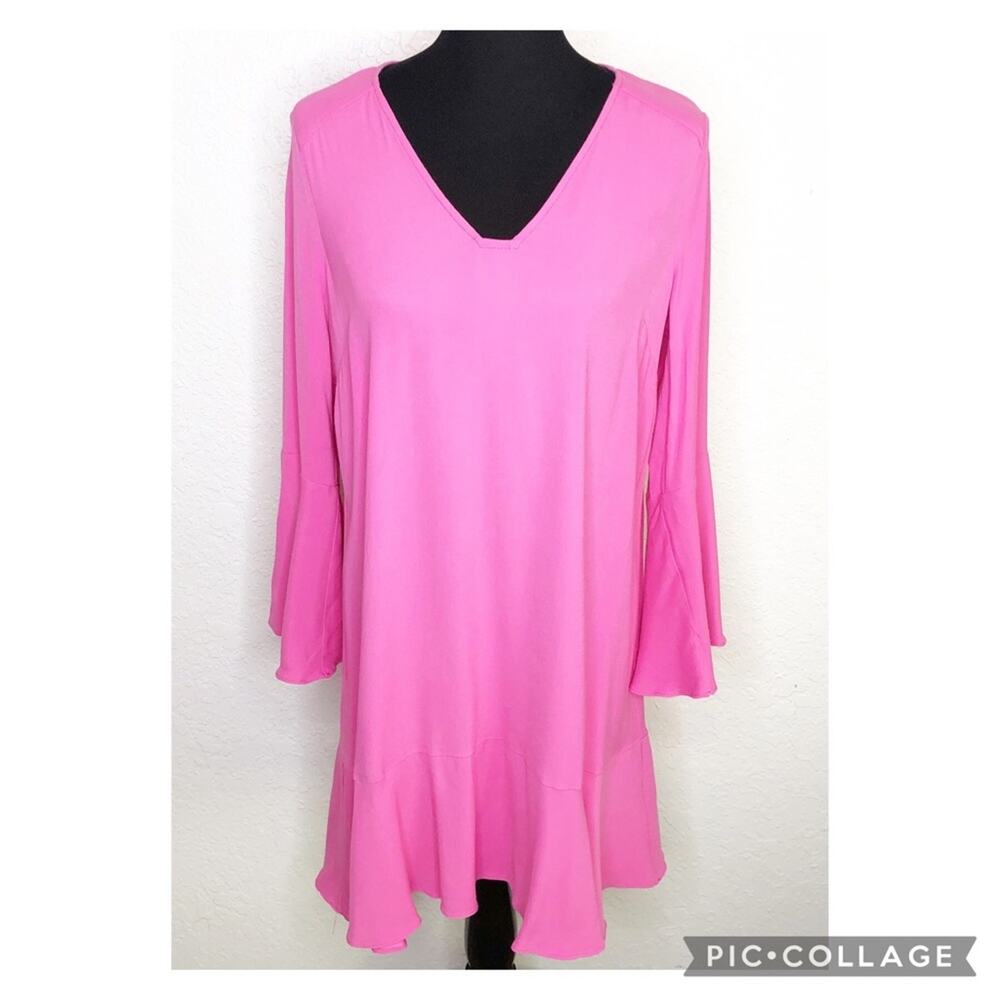 Anthropologie HD in Paris bright pink v neck swing dress size 6